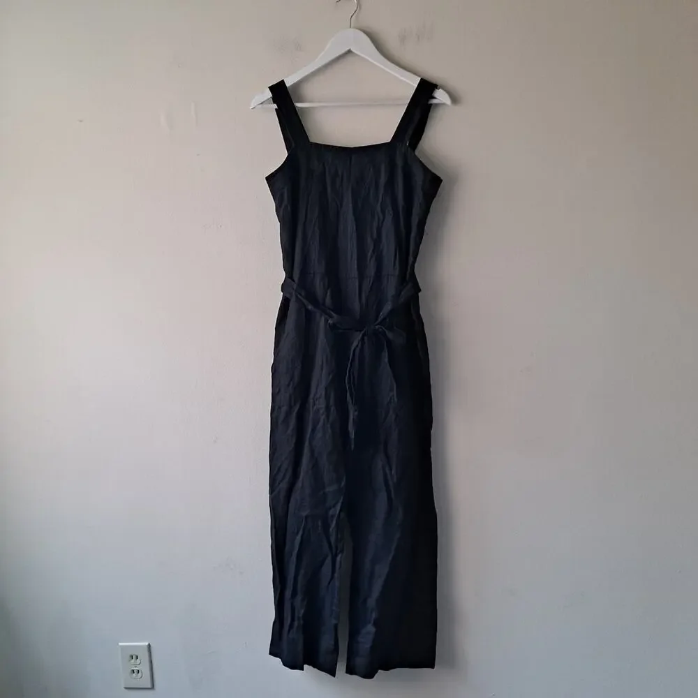 NWT Quince European Linen Square Neck Sleeveless Jumpsuit Black Women's Size S